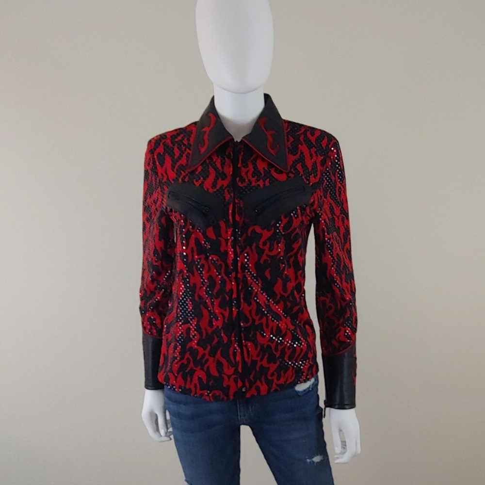 Chrome by Carrie Basham Flame Zip Blouse Sz S